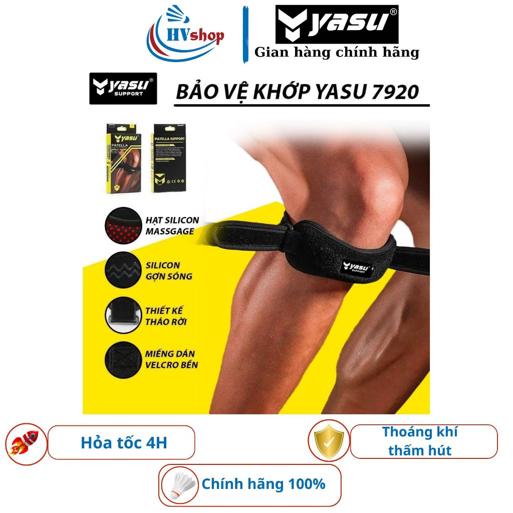 Bó gối thể thao cầu lông Yasu 7920, có silicon chống trơn trượt, bảo vệ dây chằng gối - HVShop