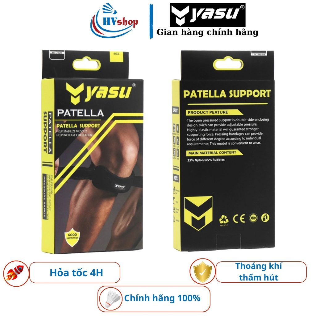Bó gối thể thao cầu lông Yasu 7920, có silicon chống trơn trượt, bảo vệ dây chằng gối - HVShop