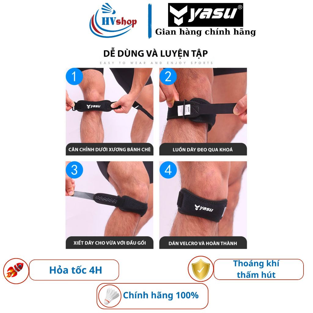 Bó gối thể thao cầu lông Yasu 7920, có silicon chống trơn trượt, bảo vệ dây chằng gối - HVShop
