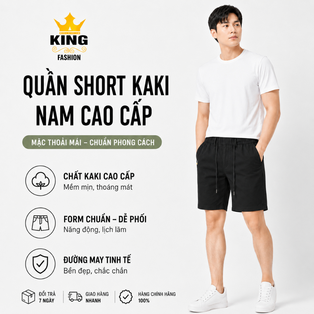 Quần Short Khóa Kéo KING FASHION, Quần ngắn nam cao cấp lưng thun co giãn thoải mái fit dáng