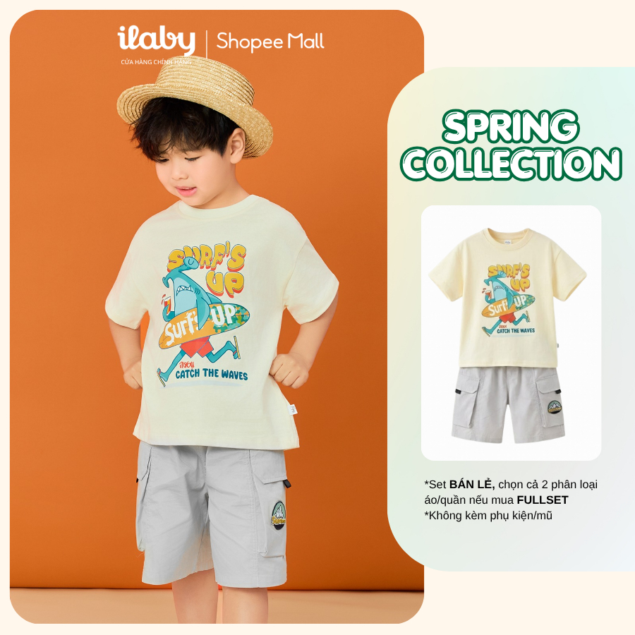 [ILABY 10-40kg] Set bộ quần áo bé trai áo thun cotton 4 chiều và quần short phong cách [3888+3296]