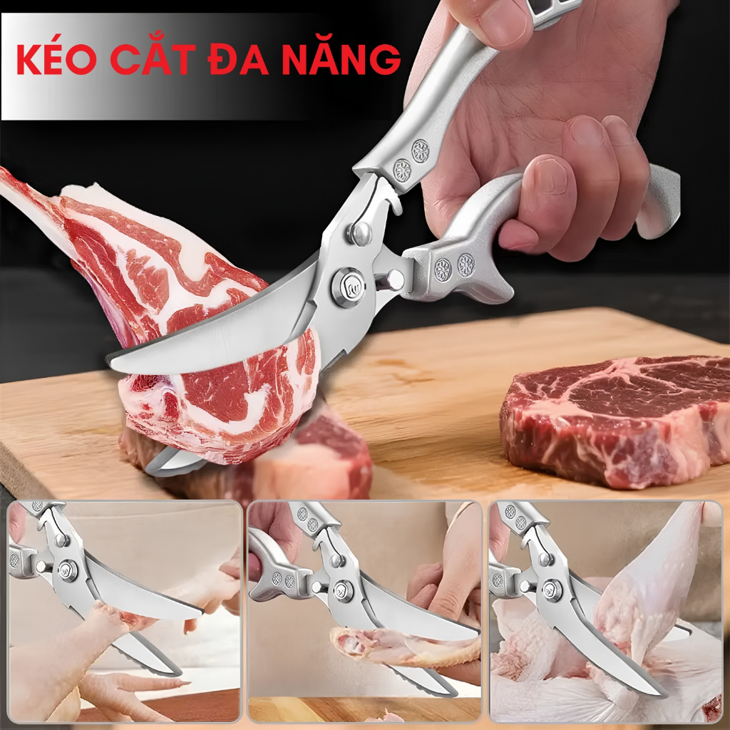Kéo Cắt Đa Năng Trợ Lực Sắc Bén Dạng Công Thái Học, Chuyên Cắt Xương Gà- Xương Sườn Sắc Bén Lưỡi Kéo Thép Không Rỉ