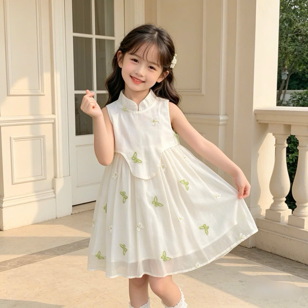 Váy Hanbok Bé Gái 10-35kg HB01 Mina Voan Thêu Hoa Phong Cách Hàn Quốc Dễ Thương