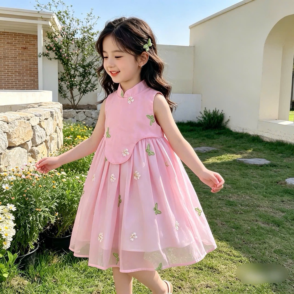 Váy Hanbok Bé Gái 10-35kg HB01 Mina Voan Thêu Hoa Phong Cách Hàn Quốc Dễ Thương