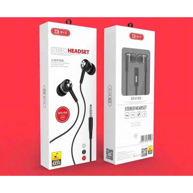 Tai Nghe BYZ SE519A Có Dây In Ear Mic Tích Hợp Nút Bấm Điều Khiển Âm Thanh Đen Trắng