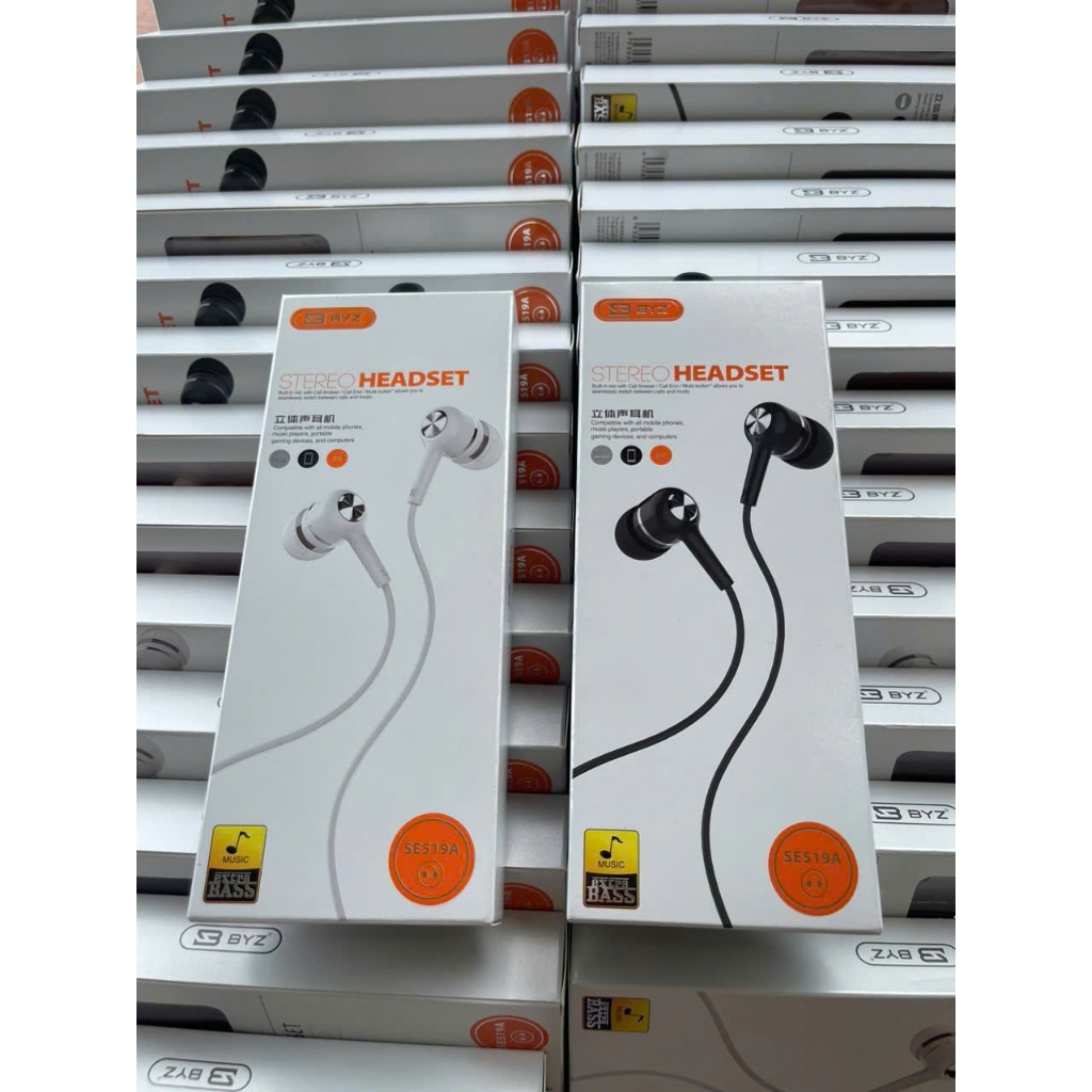 Tai Nghe BYZ SE519A Có Dây In Ear Mic Tích Hợp Nút Bấm Điều Khiển Âm Thanh Đen Trắng
