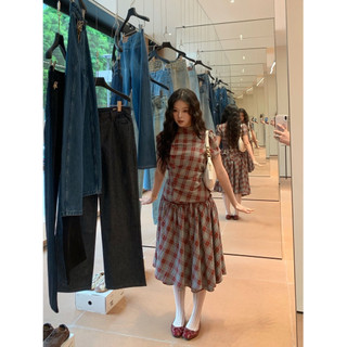 Le rouge | Ruffle retro skirt Chân váy xếp li kẻ caro retro Âu Mỹ