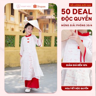[HUMYNGO] - Áo dài YÊU NƯỚC cờ đỏ sao vàng Việt Nam mừng lễ 30/4 - 1/5 cho bé gái 5-12 tuổi. Áo dài kèm quần bé gái [155