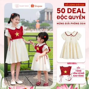 HUMY NGO - Váy babydoll kèm yếm Cờ Đỏ Sao Vàng cho bé gái 12-35kg - Váy bé gái Việt Nam mừng Giải Phóng 30/4[V158]