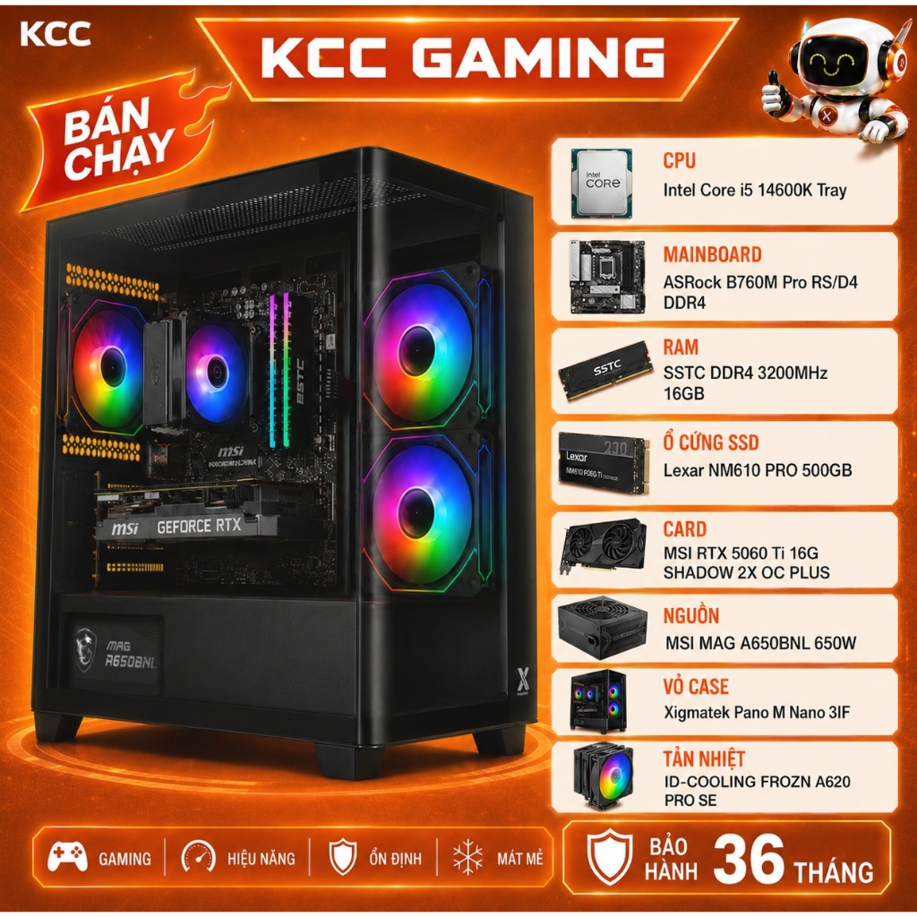 Bộ PC Quốc Dân Chơi Game Làm Việc i5 14400F, i5 14600K, i5 12400F - RTX 5060 5060 TI 16GB 3060 12GB - Bảo hành 3 năm | BigBuy360 - bigbuy360.vn