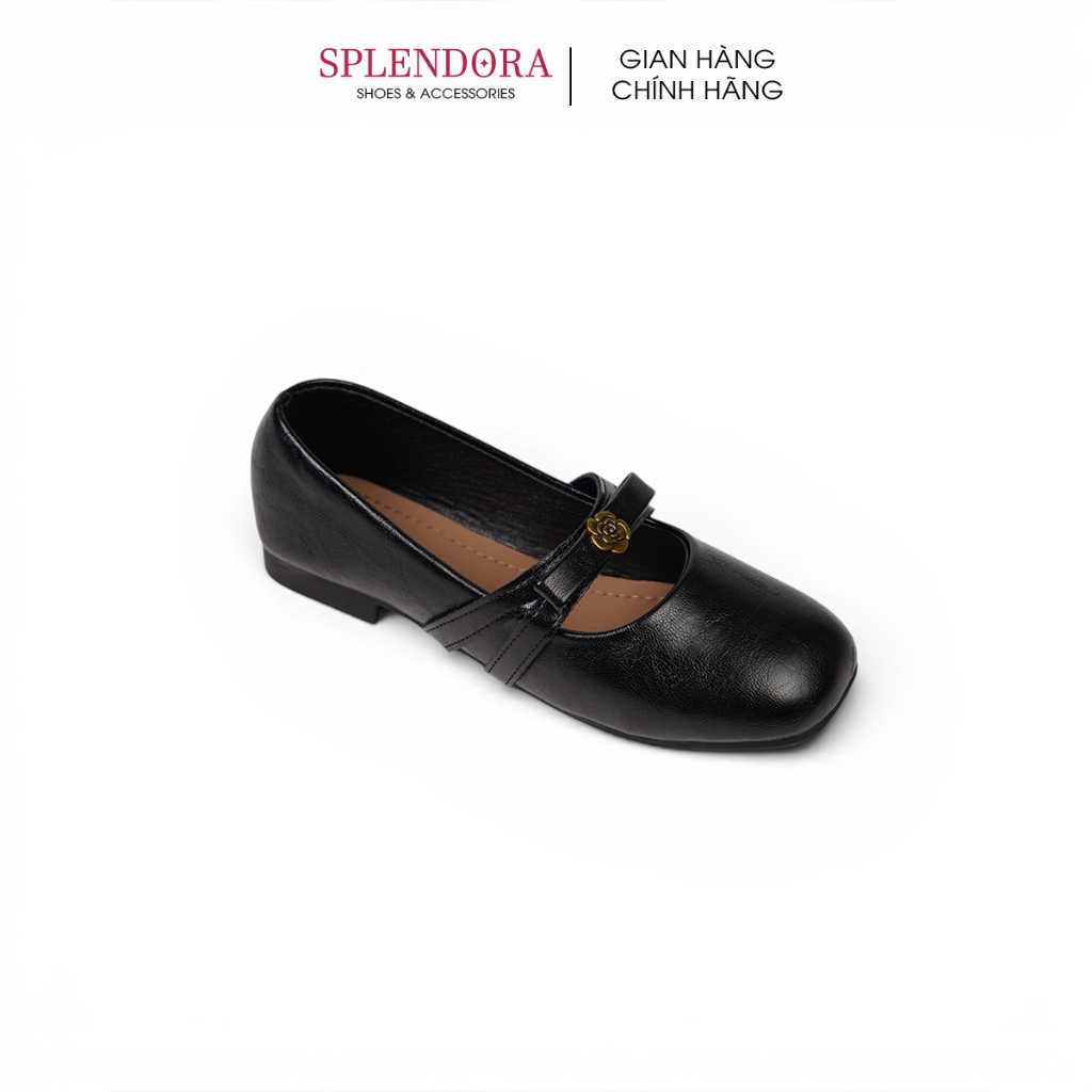 Giày Búp Bê SPLENDORA Đế Bệt Mũi Tròn Đính Hoa Trà Sang Trọng - B2