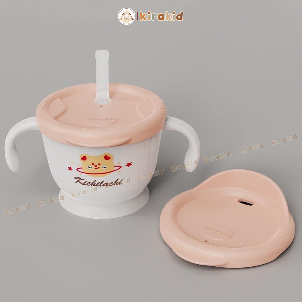 Cốc tập hút 3 giai đoạn cho bé Kichilachi có vạch chia 150ml, có nắp uống trực tiếp