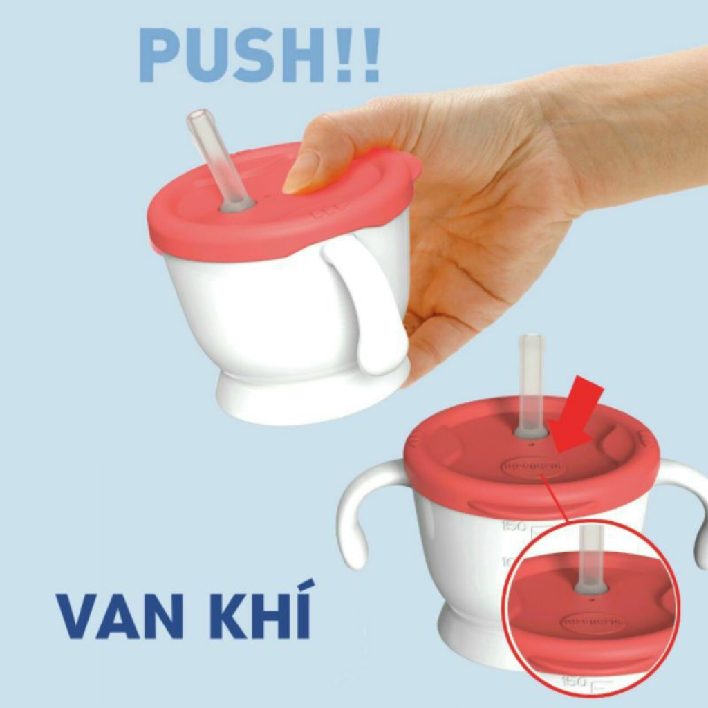 Cốc tập hút 3 giai đoạn cho bé Kichilachi có vạch chia 150ml, có nắp uống trực tiếp