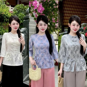 Pháp Phục Đi Chùa Gấm Cổ Tròn Lụa Gấm Chữ Thọ Tơ Cao Cấp Ba Màu Đi Lễ Chùa Thanh Lịch Tiểu Thư