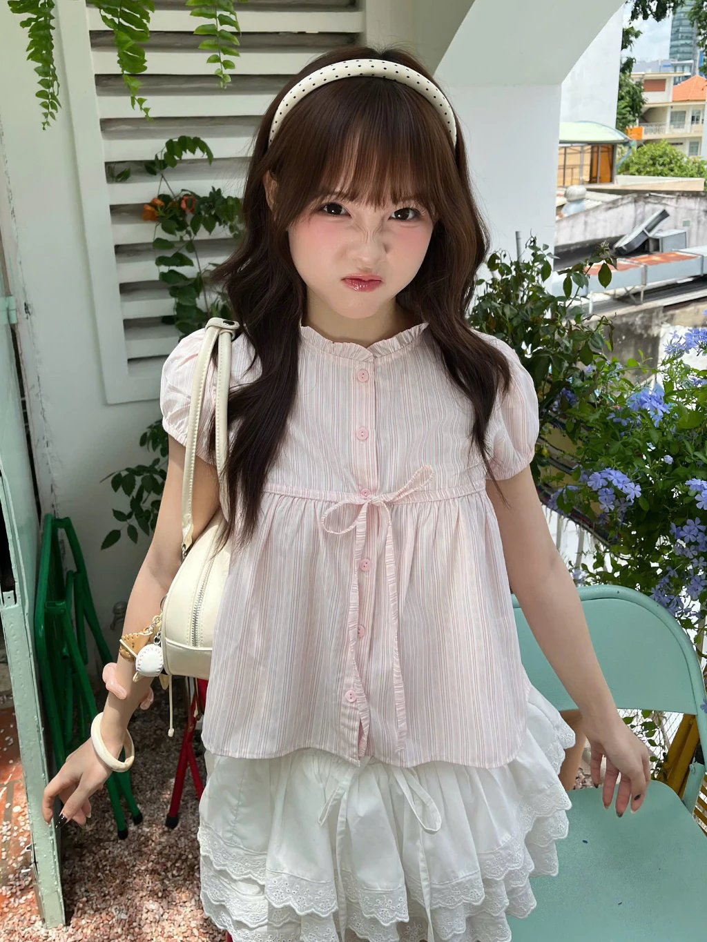 Áo Kiểu Cổ Bèo Dáng Ngắn Babydoll Bycamcam Có Dây Buộc Nơ Nữ Tính AKN029 ảnh 3
