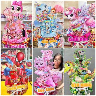 (KHÔNG IN TÊN TUỔI) Set Tag Giấy Cỡ To Hình Con Vật, Hoạt Hình Trang Trí Tháp Bánh Kẹo Cho Bé Trai Gái