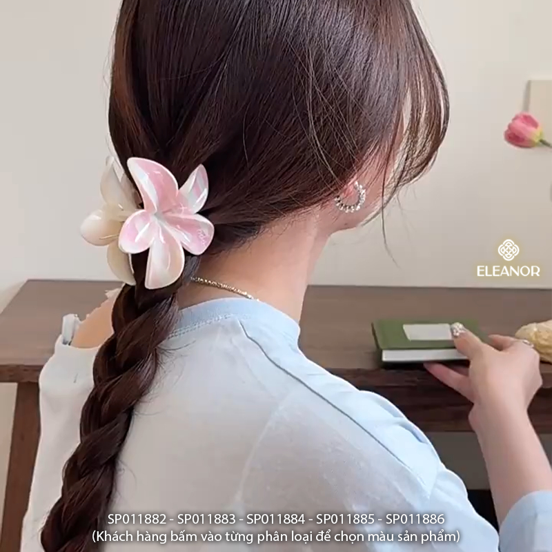 Kẹp hoa sứ càng cua Eleanor Accessories họa tiết caro cherry nơ hồng đáng yêu phụ kiện tóc 11882