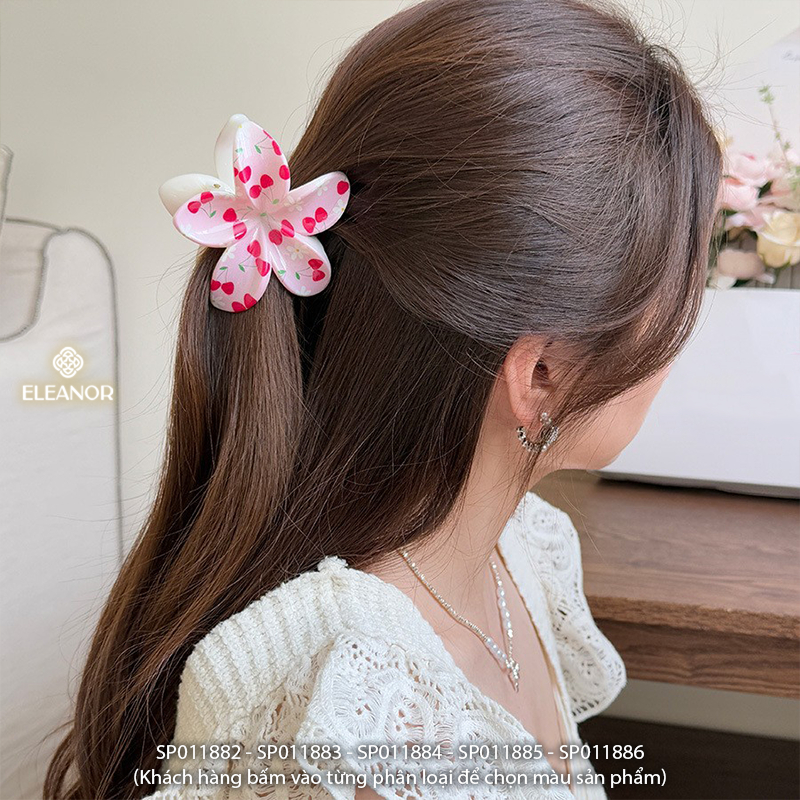 Kẹp hoa sứ càng cua Eleanor Accessories họa tiết caro cherry nơ hồng đáng yêu phụ kiện tóc 11882