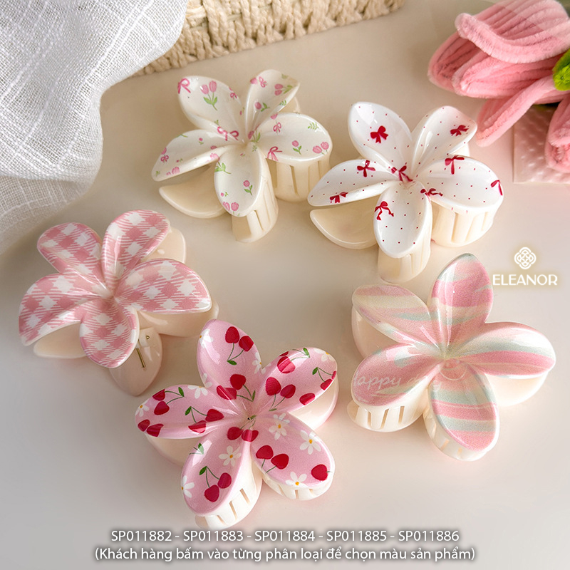 Kẹp hoa sứ càng cua Eleanor Accessories họa tiết caro cherry nơ hồng đáng yêu phụ kiện tóc 11882