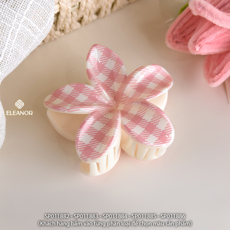 Kẹp hoa sứ càng cua Eleanor Accessories họa tiết caro cherry nơ hồng đáng yêu phụ kiện tóc 11882