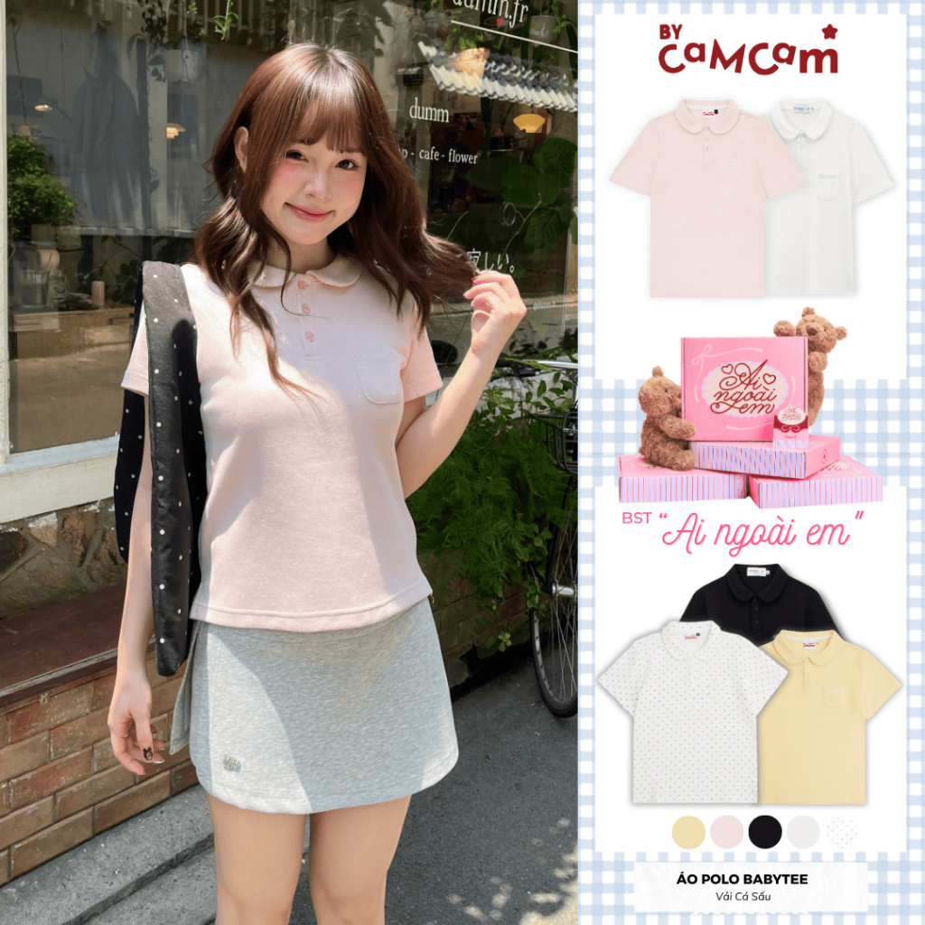 [AI NGOÀI EM] Áo Polo Basic Babytee 𝑩𝒚𝒄𝒂𝒎𝒄𝒂𝒎 Cho Nữ Vải Cá Sấu Cotton Logo Thêu Túi Ngực APN007