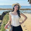 Áo Linen Nữ Dáng Ngắn Tay Bồng Chi Tiết Thân Áo Phối Bèo Nhún Mùa Hè - KA869