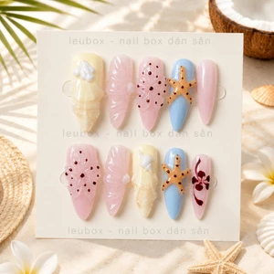 Nailbox thiết kế style biển,móng úp mùa hè đắp gel nổi sao biển vỏ sò TẶNG KEO-LEUBOX