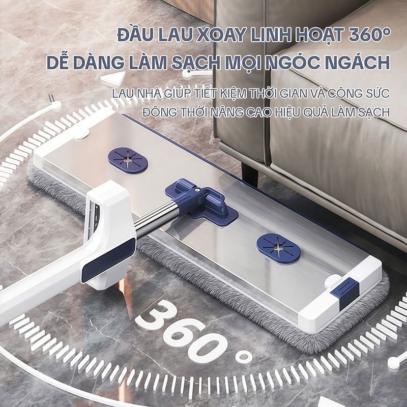 Cây Lau Nhà Tự Vắt KITIMOP KTM-45, Chổi Lau Nhà Tự Vắt Thông Minh Xoay 360 Độ, 3 Bông Lau