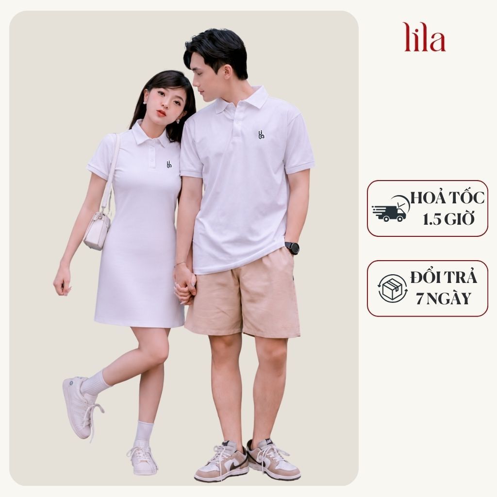 Set áo váy polo Local Brand LiLa, áo thun nam nữ unisex có cổ vải cotton, đầm polo nữ có cổ đứng form, tôn dáng