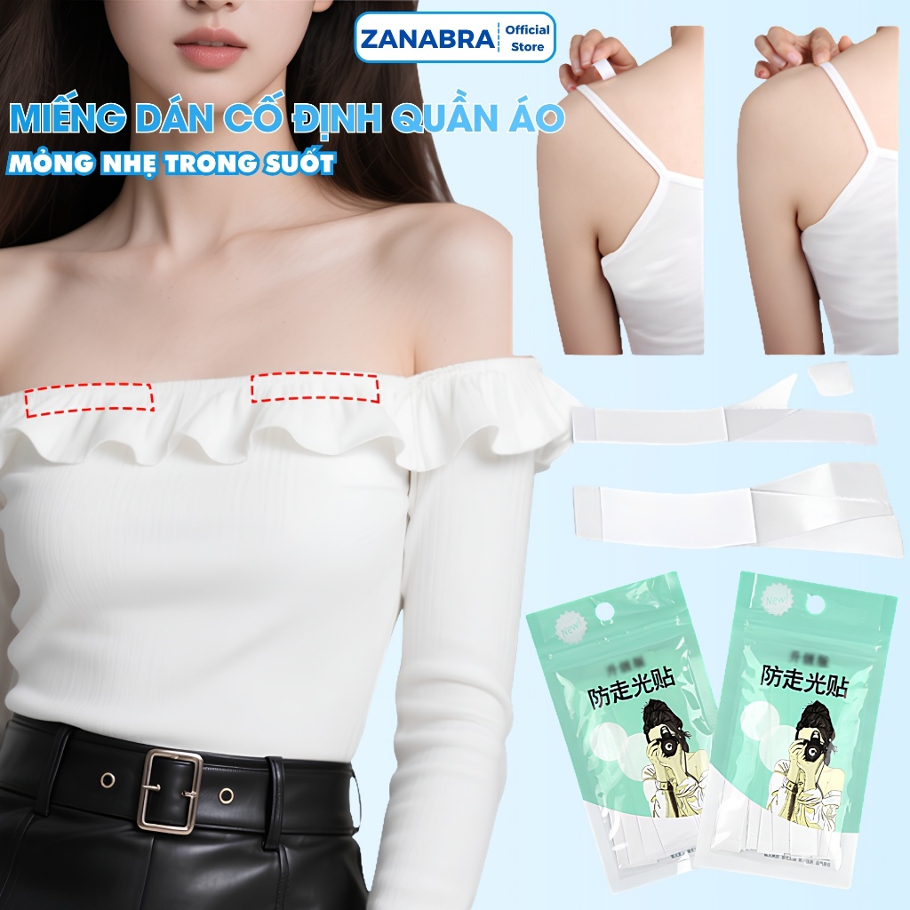 Miếng Dán Cố Định Quần Áo Túi 36 Miếng, Băng Dính Áo 2 Mặt Trong Suốt Chống Hở ZANABRA D3001