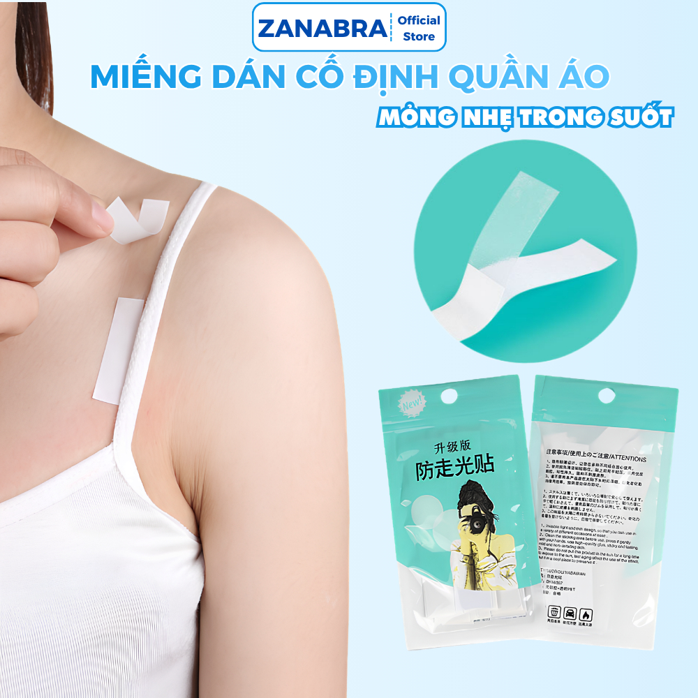 Miếng Dán Cố Định Quần Áo Túi 36 Miếng, Băng Dính Áo 2 Mặt Trong Suốt Chống Hở ZANABRA D3001