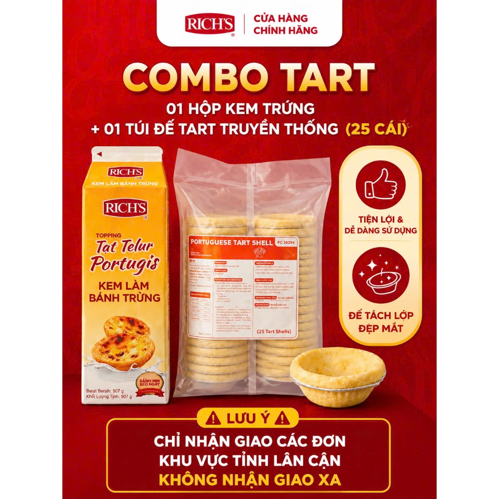 Combo bánh Tart trứng (1 Hộp kem + 1 Túi đế bánh)