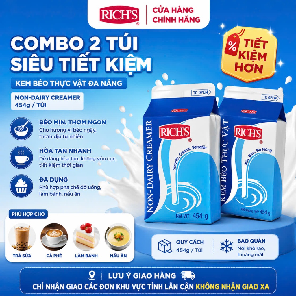 Combo 2 Kem Béo thực vật Rich’s lùn -  Non Dairy Creamer - 454G/h (HOẢ TỐC HCM)