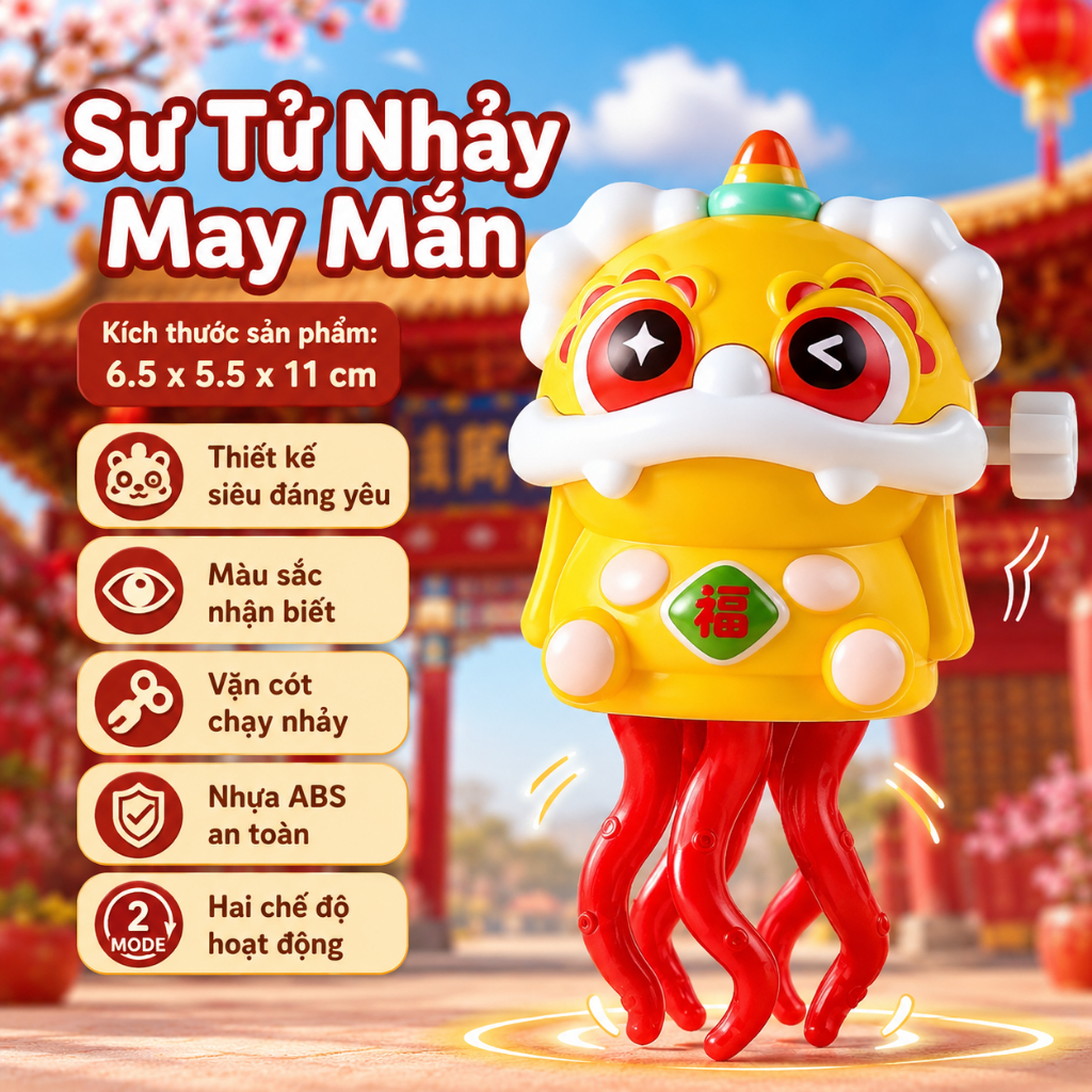 Đồ Chơi Sư Tử Múa Lân Lên Dây Cót Cho Bé – Mô Hình Nhảy Múa Vui Nhộn, Tự Di Chuyển