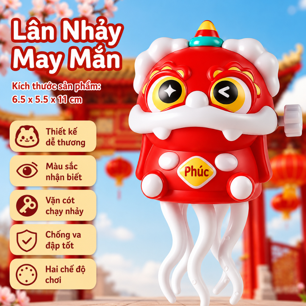 Đồ Chơi Sư Tử Múa Lân Lên Dây Cót Cho Bé – Mô Hình Nhảy Múa Vui Nhộn, Tự Di Chuyển