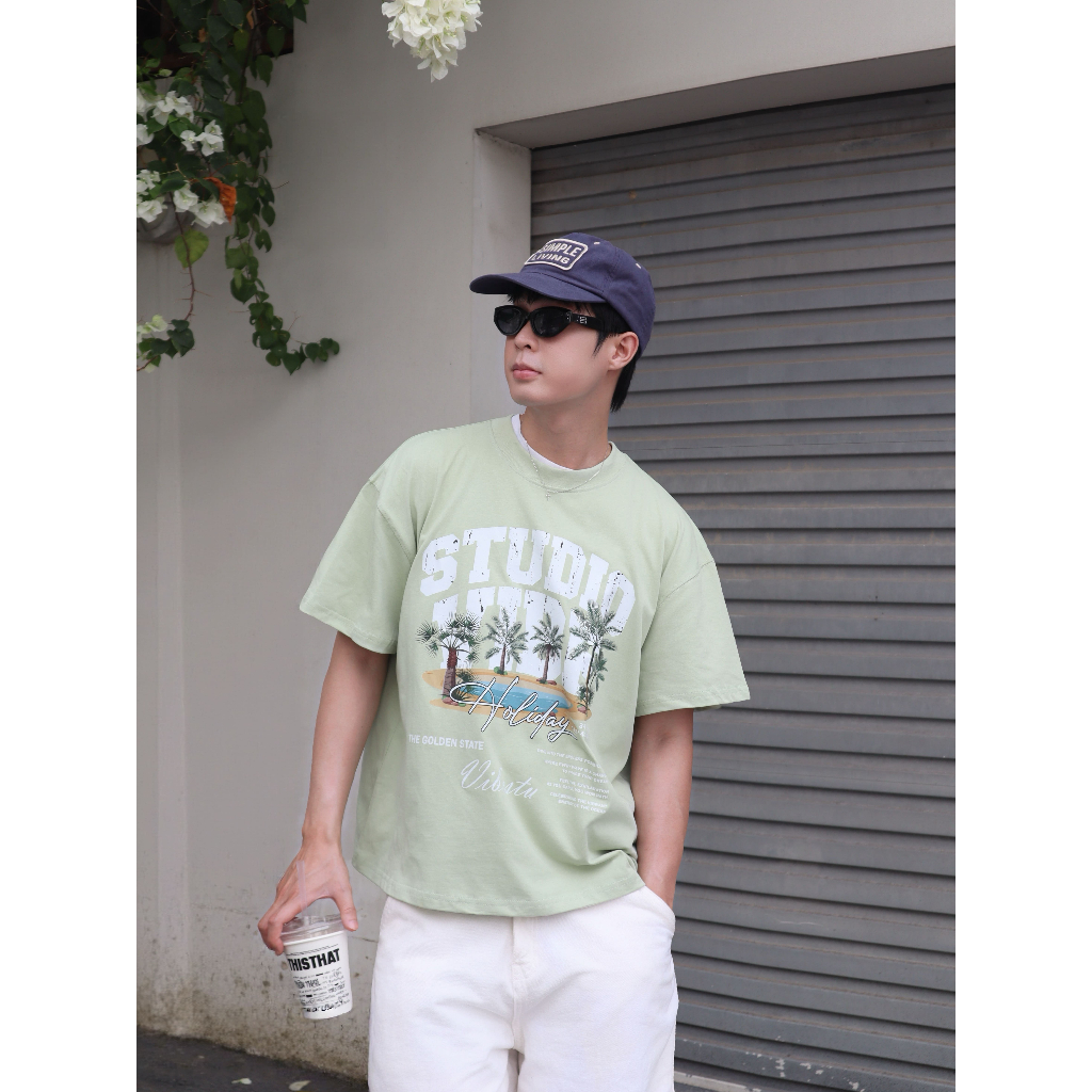 Áo Thun Local Brand VIBESTU " Đảo Cọ " Form Big Boxy Unisex 250Gsm Cotton