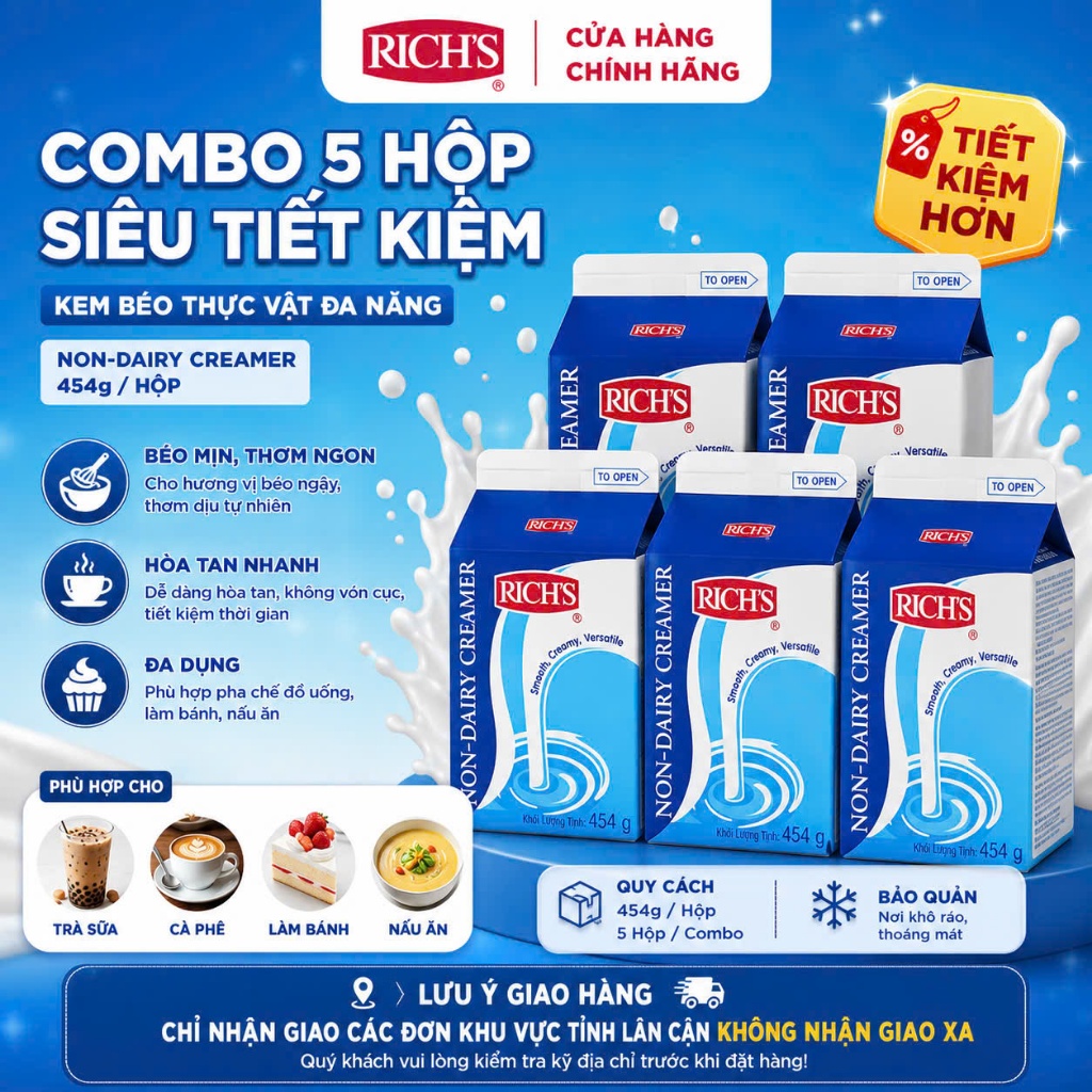 Combo 5 Kem Béo thực vật Rich’s lùn -  Non Dairy Creamer - 454G/h (HOẢ TỐC HCM)