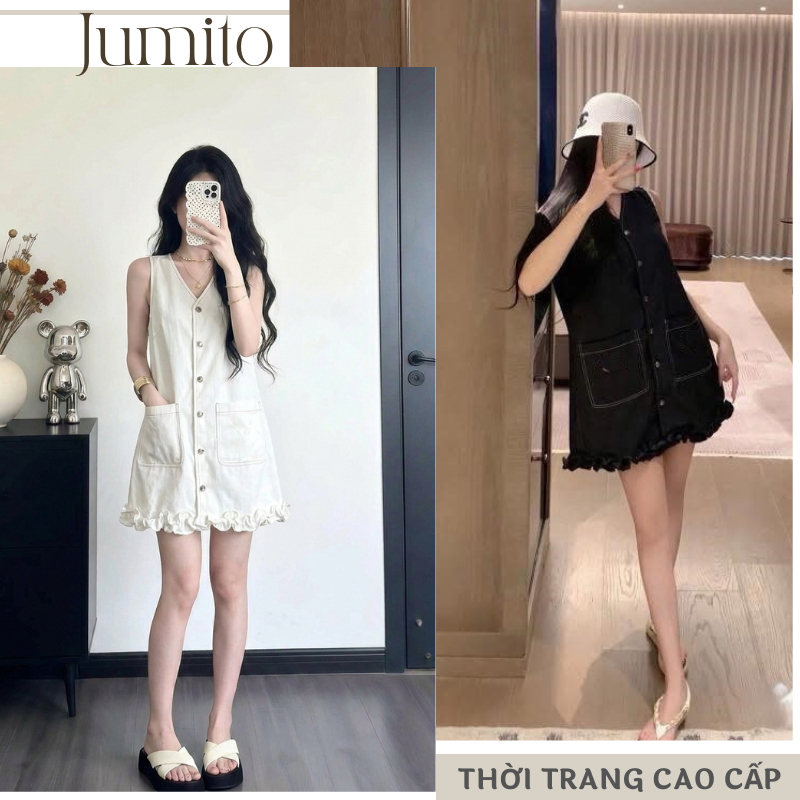 Đầm suông hai túi nữ thiết kế sát nách cổ chữ v thêu họa tiết cá tính mặc đi chơi dạo phố HCOM27200