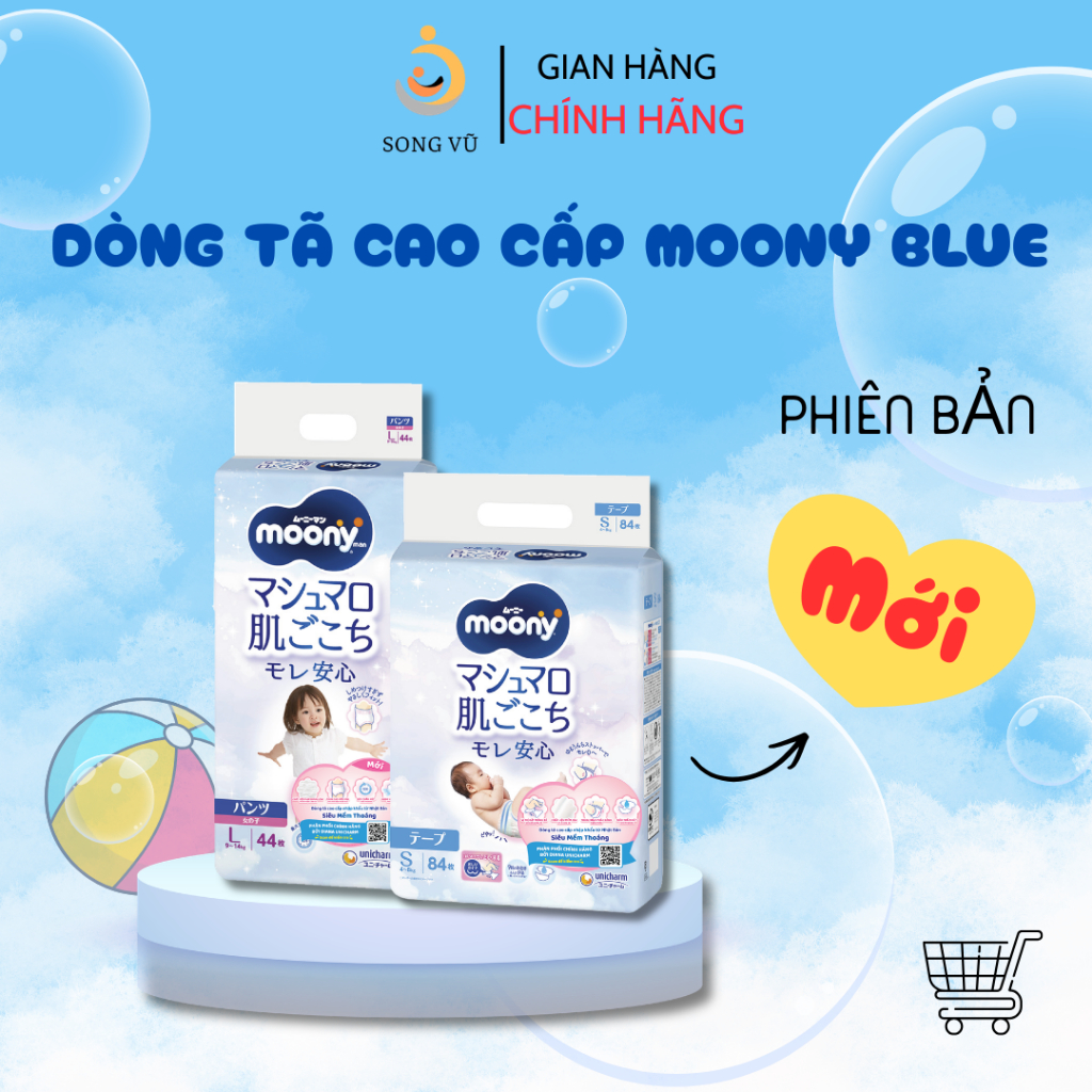 [MUA 2 TẶNG 1] Bỉm- Tã dán Moony blue tiêu chuẩn hàng Nhật đủ size cho bé trai và bé gái