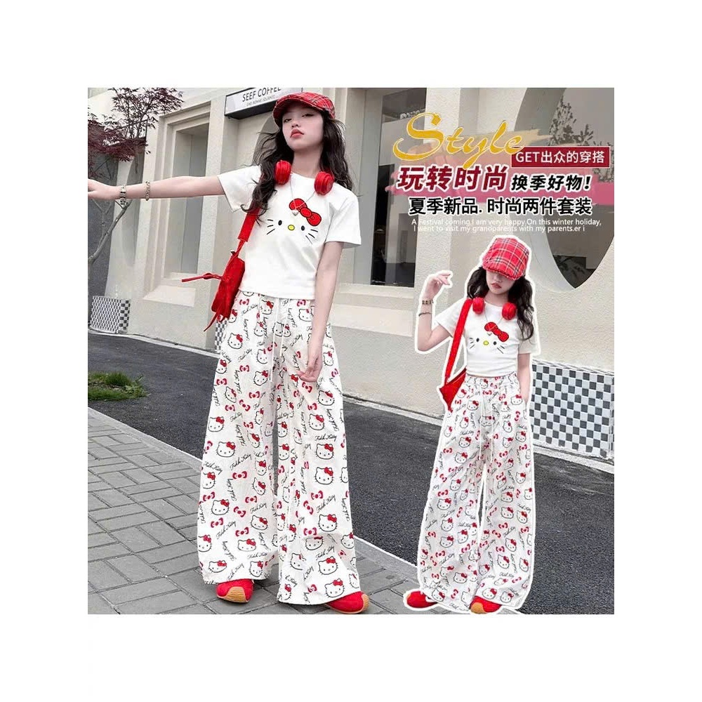 Set Đồ Hello Kitty Bé Gái Cao Cấp,  Áo Thun Tay Ngắn Phối Quần Suông Dài Cho Mẹ và Bé Gái Năng Động Cá Tính