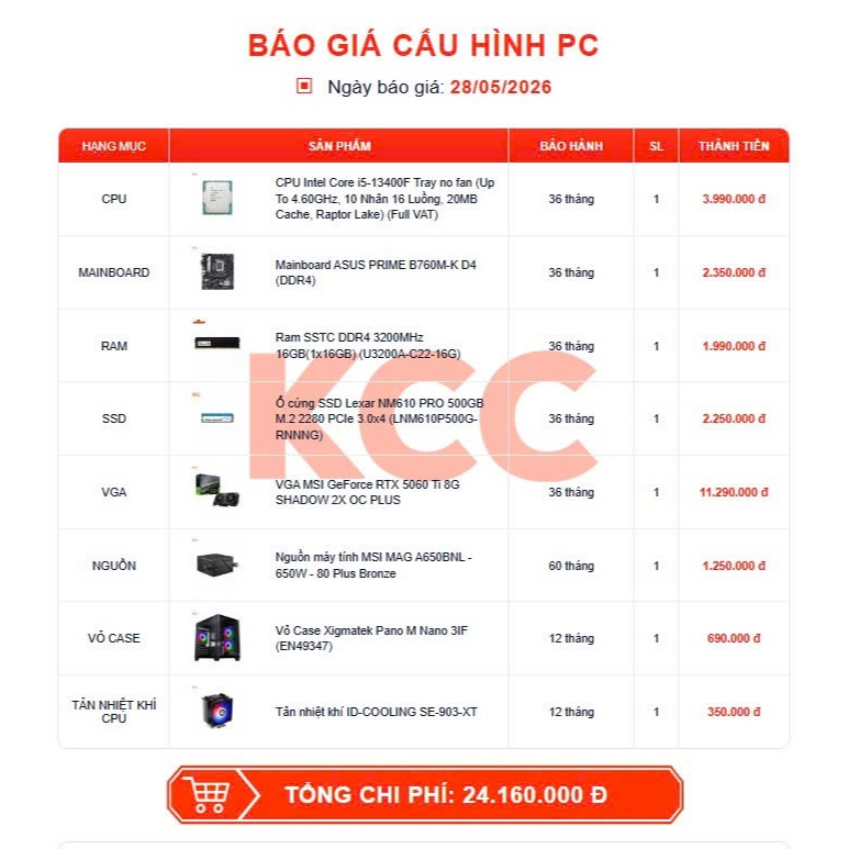 Bộ PC Quốc Dân Chơi Game Làm Việc i5 14400F, i5 14600K, i5 12400F - RTX 5060 5060 TI 16GB 3060 12GB - Bảo hành 3 năm | BigBuy360 - bigbuy360.vn