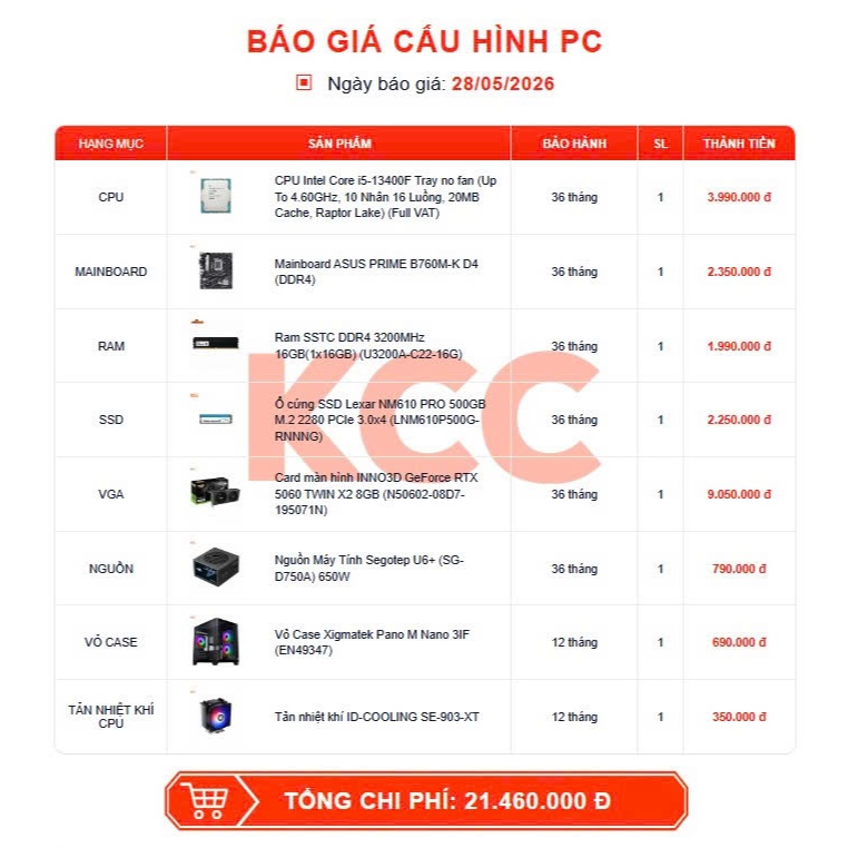 Bộ PC Quốc Dân Chơi Game Làm Việc i5 14400F, i5 14600K, i5 12400F - RTX 5060 5060 TI 16GB 3060 12GB - Bảo hành 3 năm | BigBuy360 - bigbuy360.vn