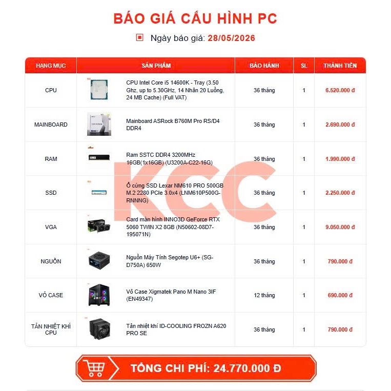 Bộ PC Quốc Dân Chơi Game Làm Việc i5 14400F, i5 14600K, i5 12400F - RTX 5060 5060 TI 16GB 3060 12GB - Bảo hành 3 năm | BigBuy360 - bigbuy360.vn