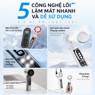 （Hot Sale）Quạt Cầm Tay Mini QCOOKO – Tích Điện 3000mAh, Làm Mát Nhanh, Có LED & Dây Đeo Cổ