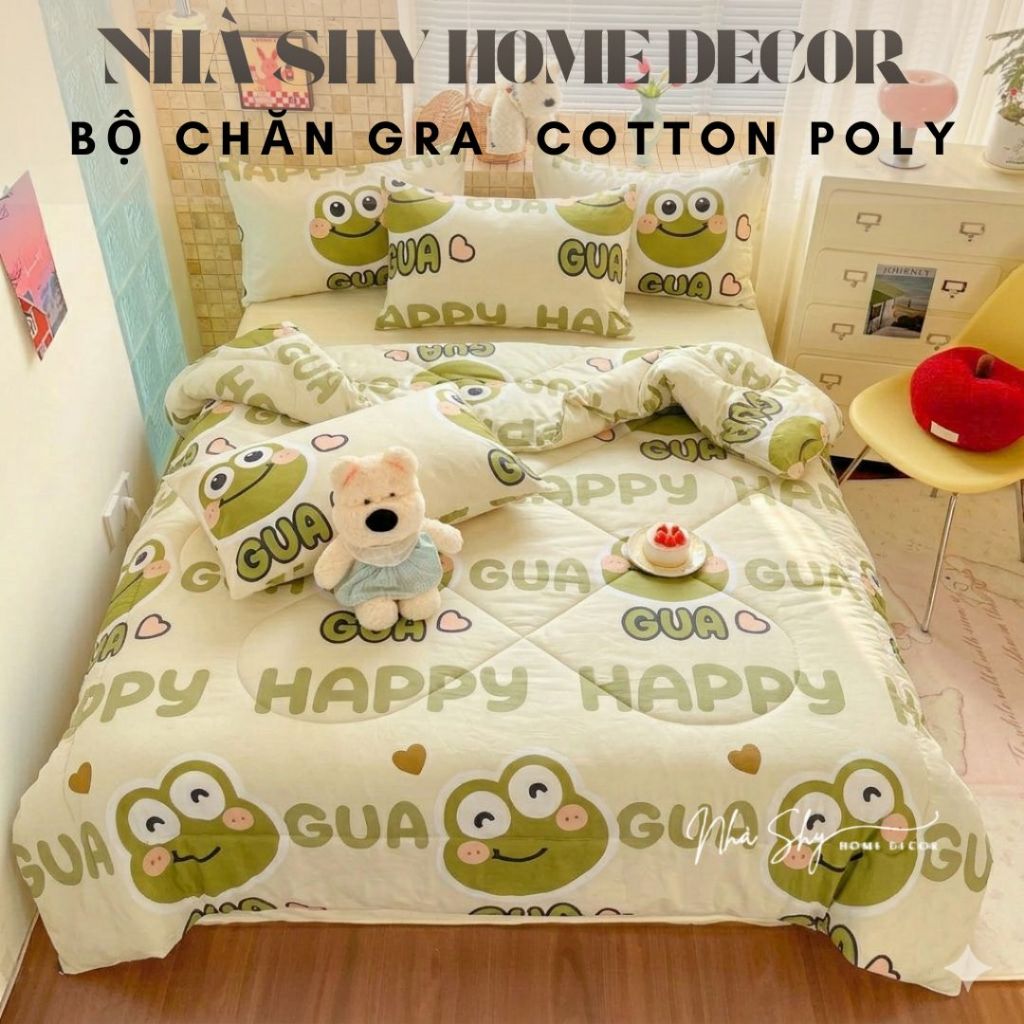 Trọn Bộ Ga Gối Chăn Phao Dày Dặn Y Hình - Chất Liệu Poly Cao Cấp - Set 4 Món - Nhà Shy Home Decor