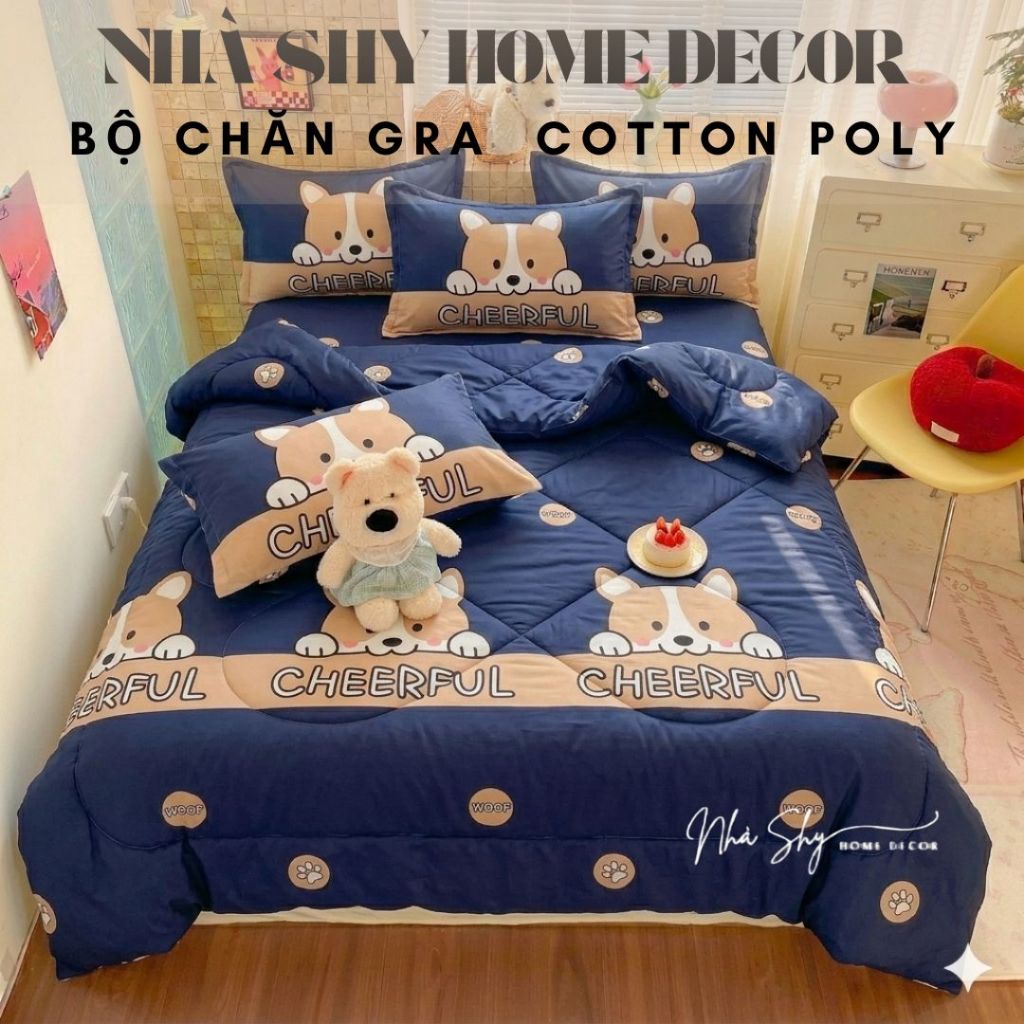 Trọn Bộ Ga Gối Chăn Phao Dày Dặn Y Hình - Chất Liệu Poly Cao Cấp - Set 4 Món - Nhà Shy Home Decor