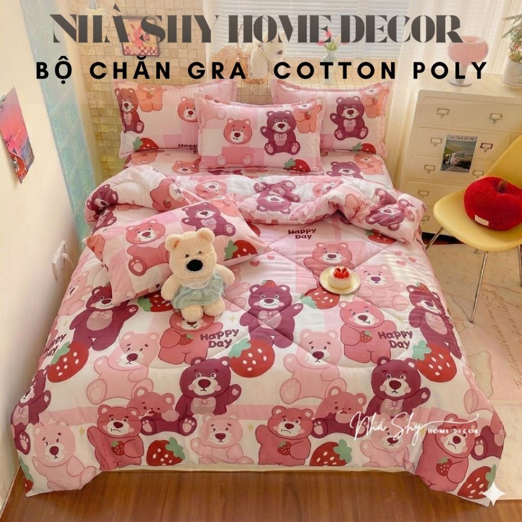 Trọn Bộ Ga Gối Chăn Phao Dày Dặn Y Hình - Chất Liệu Poly Cao Cấp - Set 4 Món - Nhà Shy Home Decor
