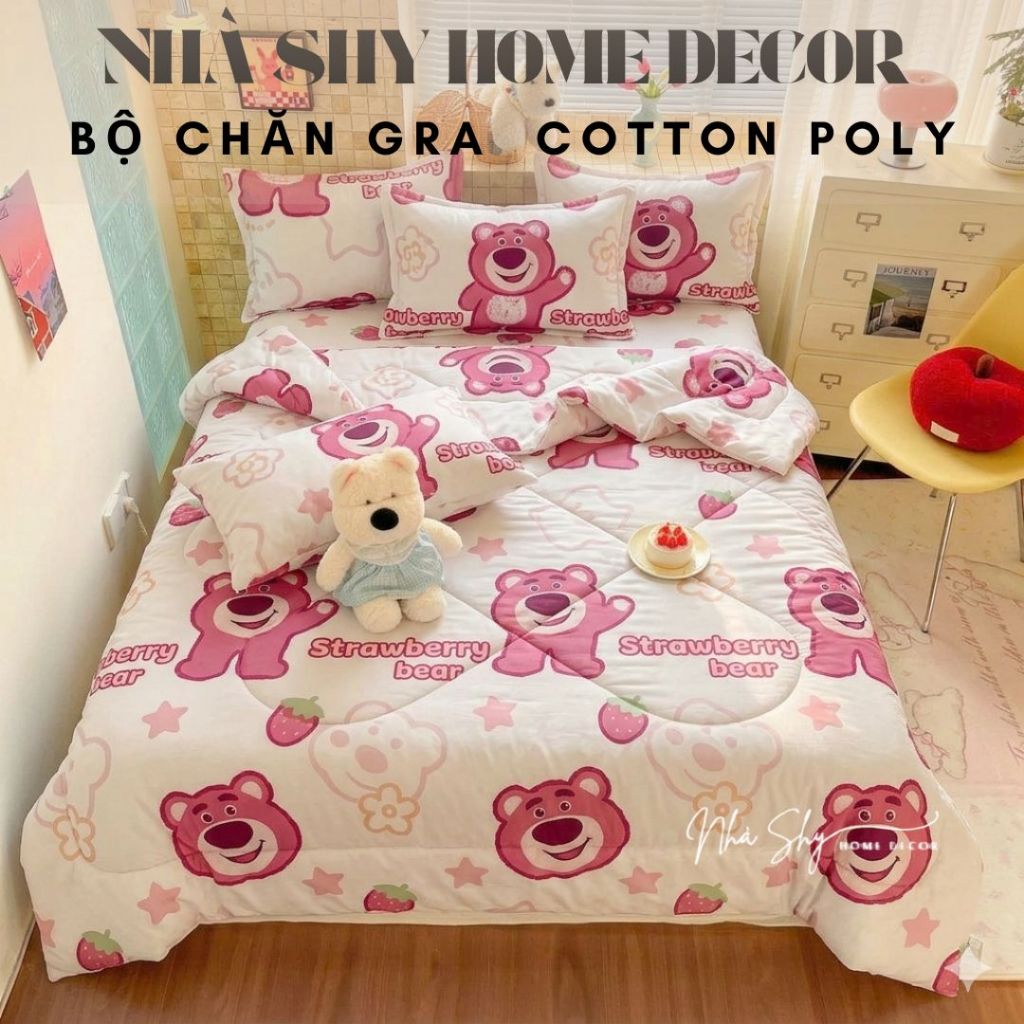 Trọn Bộ Chăn Phao Ga Gối Cotton Poly Mẫu Con Mắt - Hàng Nhập [Loại Bông Dày] - Nhà Shy Home Decor