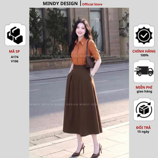 V106 - Chân váy A xếp ly dài tôn dáng, thiết kế cao cấp MindyDesign