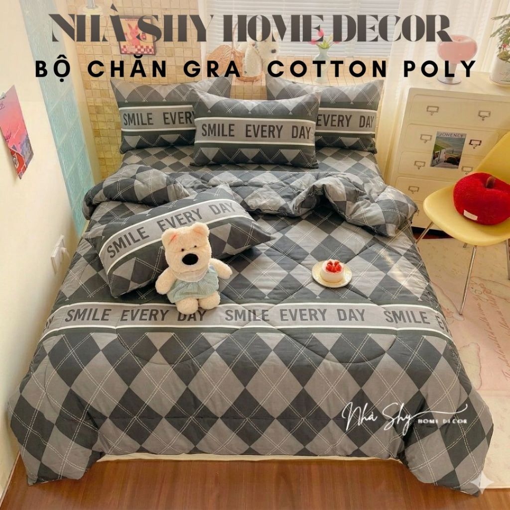 Trọn Bộ Ga Gối Chăn Phao Dày Dặn Y Hình - Chất Liệu Poly Cao Cấp - Set 4 Món - Nhà Shy Home Decor